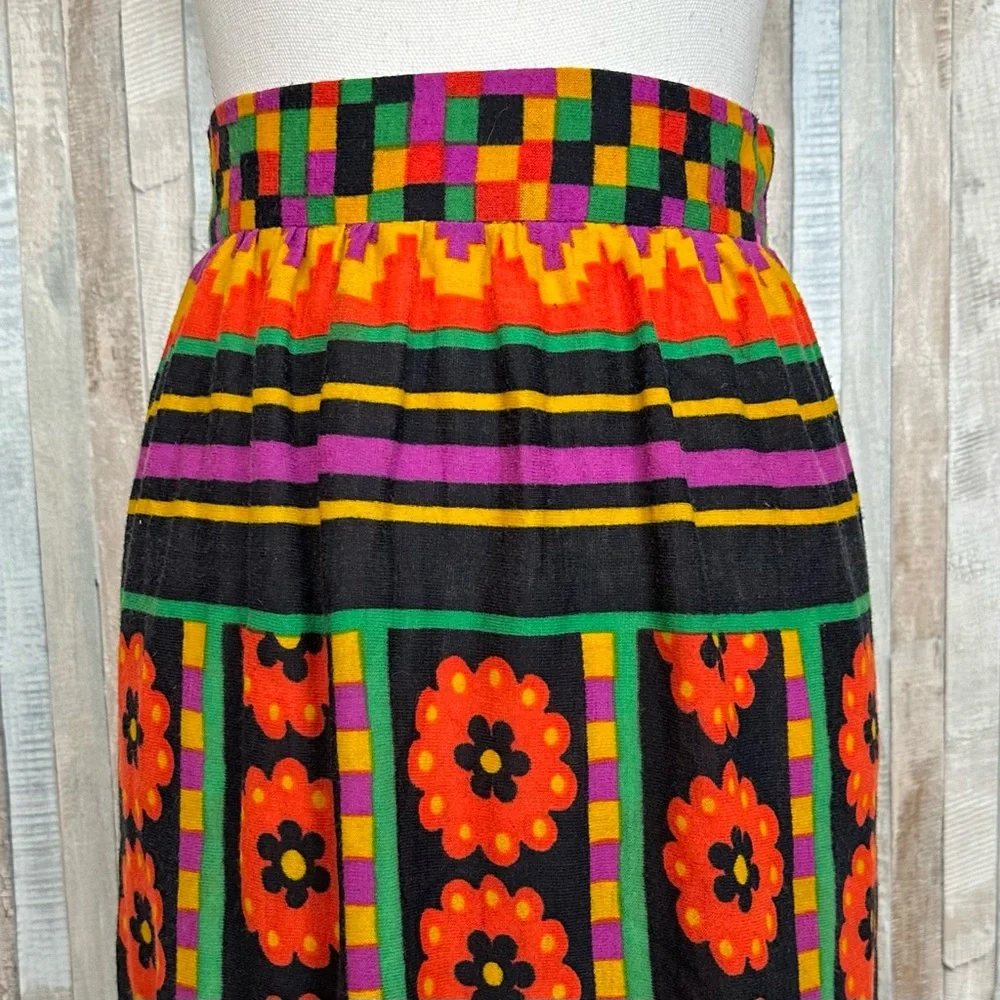 Vintage 60s 70s Lanz XS 0 Bright Mod Floral Print Maxi Midi Skirt Funky Hippie‎